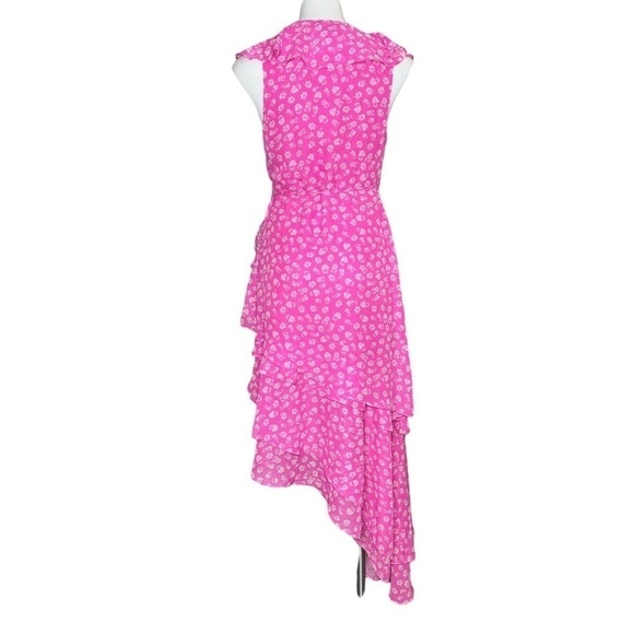 Lulu's Cornelia Pink Floral Ruffled Wrap Midi Dress small - Picture 3 of 7